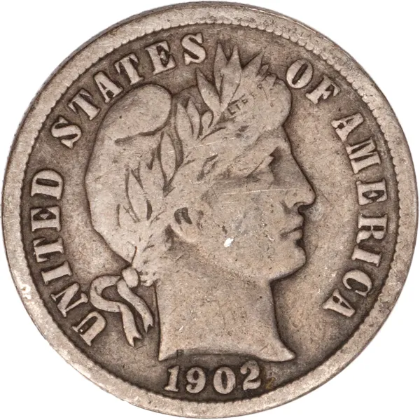 1902 Barber dime Repunched Mint Mark showing doubled O or S impression under magnification