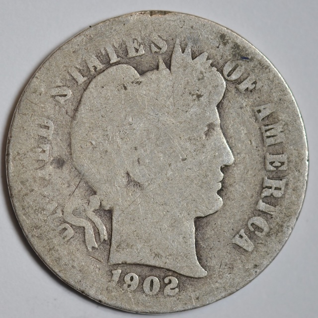 1902 Barber dime die crack error showing raised line from rim into Liberty portrait
